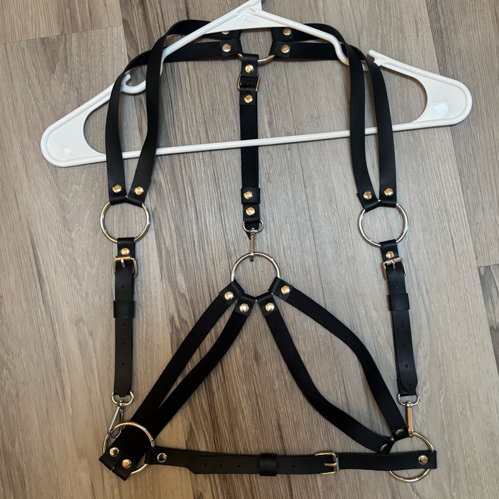 ** SOLD*** vegan leather harness w/ silver accents